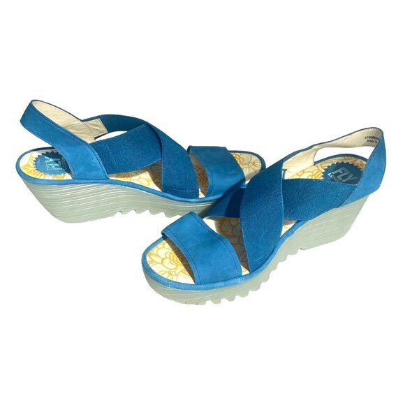 Fly London Women's Yaji Wedge Sandal Blue Women's 41 US 10 - Picture 15 of 15
